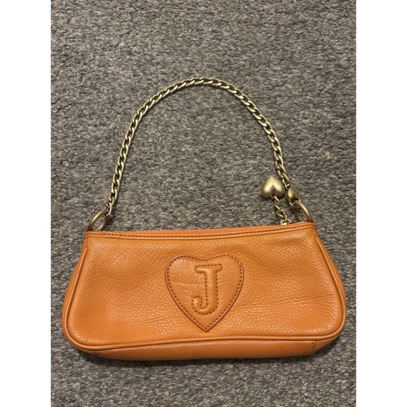 Vintage Juicy Couture Baguette Shoulder Bag Orange Leather Chain Y2K - Picture 2 of 8